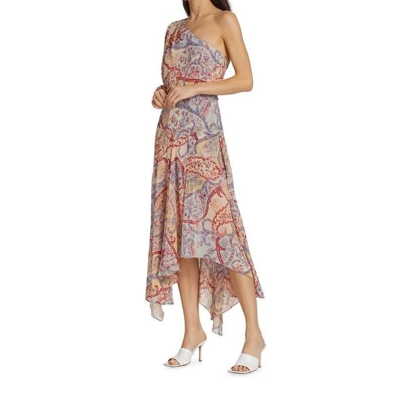 Veronica Beard Kimber Silk Paisley One-Shoulder Midi Dress Red Blue Size 6 - Picture 3 of 15
